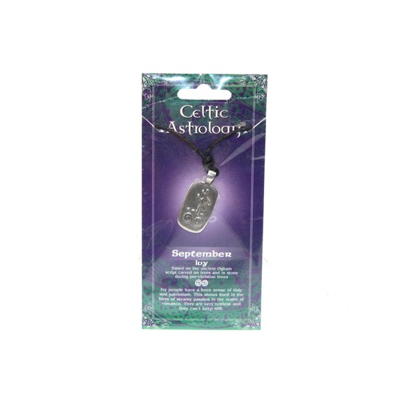The Unbranded Brand Jewelry - SEPTEMBER Irish Pewter Celtic Astrology Pendant Corded Necklace - Ivy Symbol NEW